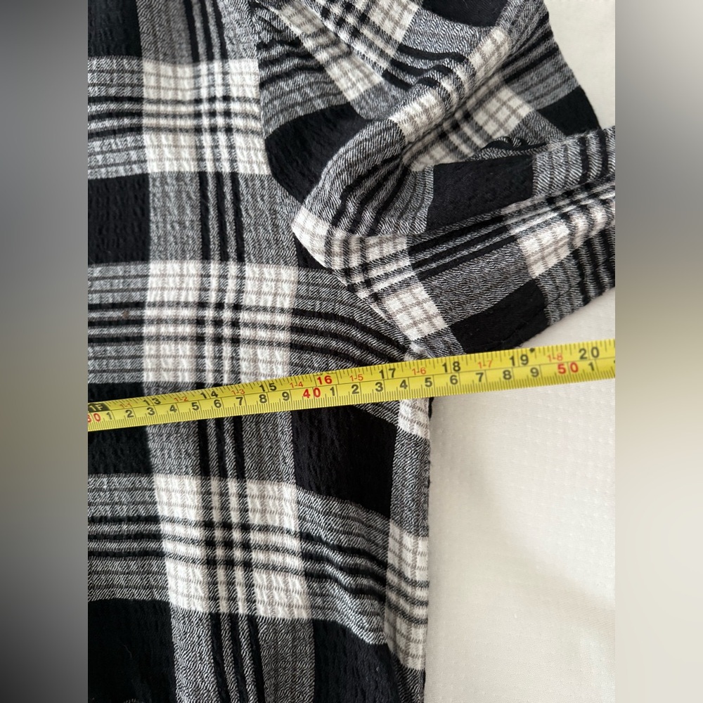 1. State Black & lvory Plaid Smocked Waist Blouse Cropped Button Front - Picture 12 of 14
